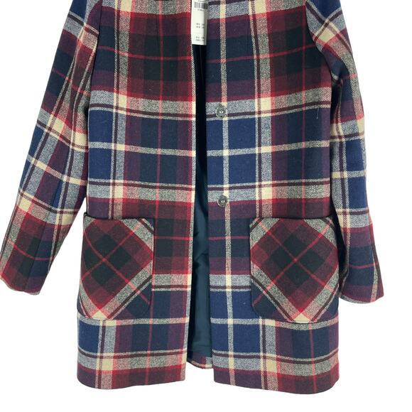 Abercrombie & Fitch Collarless Plaid Wool Blend Coat Blue Red Size XS - Picture 6 of 9